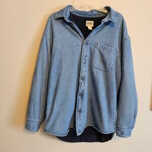 Orton Brothers Large Chambray Shacket Fleece Lined Long Sleeve Button Vtg